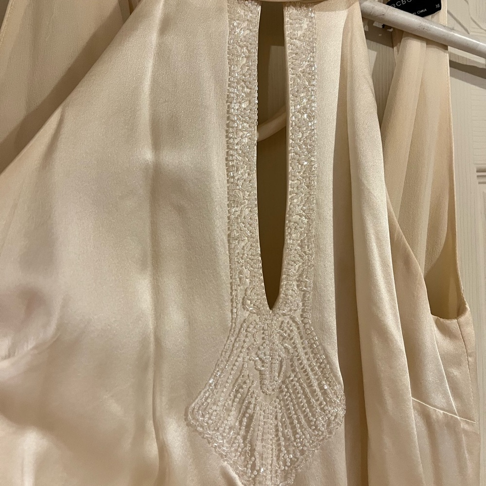 BCBGMaxAzria Cream Satin Beaded Top